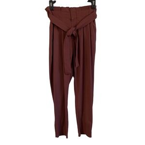 Athleta Skyline Pant II Womens Size 2 Paperbag Waist Tie Cognac Brown‎ Pockets
